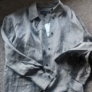 Zara black and Beige Striped Linen Shirt LINEN  and SILK  blend